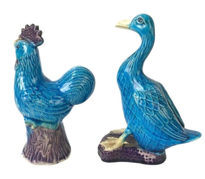 vintage chinese porcelain duck and rooster figurines set of 2 8727