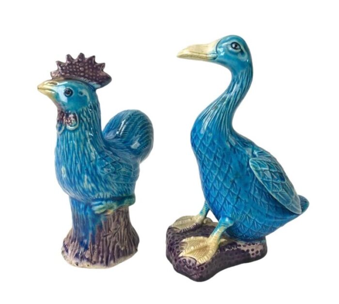 vintage chinese porcelain duck and rooster figurines set of 2 9511