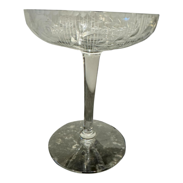 vintage clear crystal etched floral compote 7390