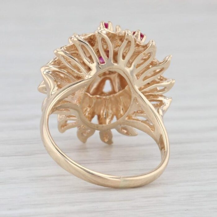 vintage cultured pearl lab created ruby flower ring 14k yellow gold cocktail size 7 4573