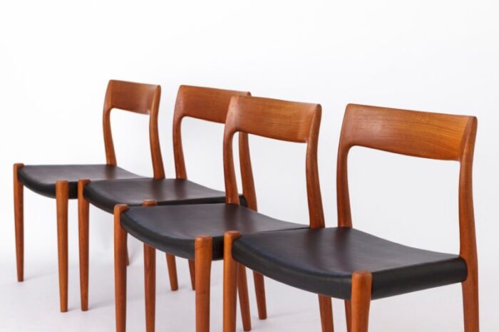 vintage danish teak and leather chairs model 77 1960s set of 4 2138