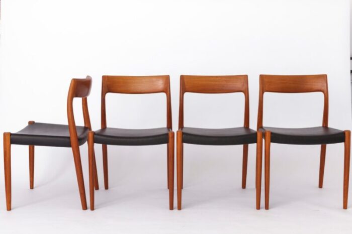 vintage danish teak and leather chairs model 77 1960s set of 4 3300