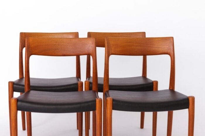 vintage danish teak and leather chairs model 77 1960s set of 4 4778