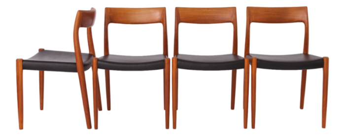 vintage danish teak and leather chairs model 77 1960s set of 4 5804