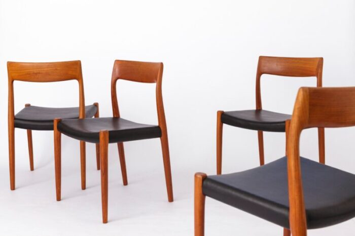 vintage danish teak and leather chairs model 77 1960s set of 4 6398