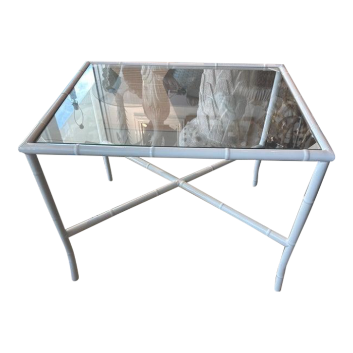 vintage faux bamboo metal newly powder coated white end side drink table glass 3138