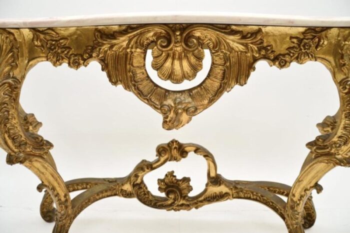 vintage french giltwood console table with marble top 1930 0247