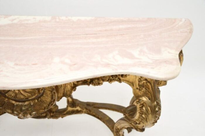 vintage french giltwood console table with marble top 1930 3931