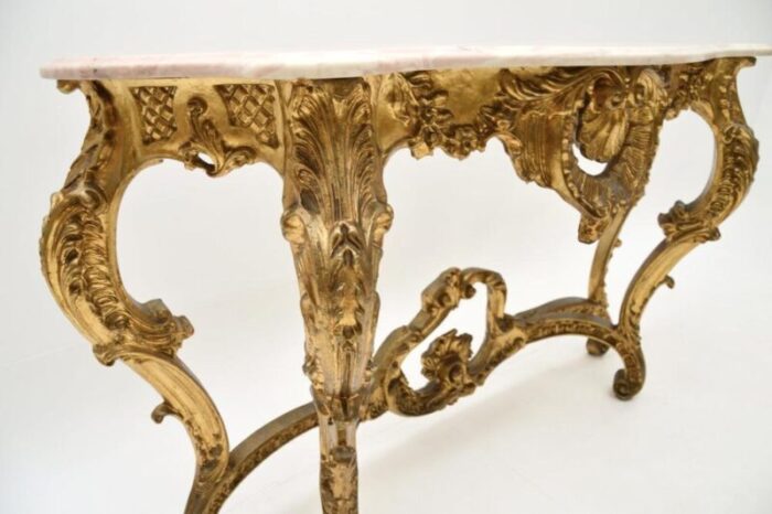 vintage french giltwood console table with marble top 1930 4277