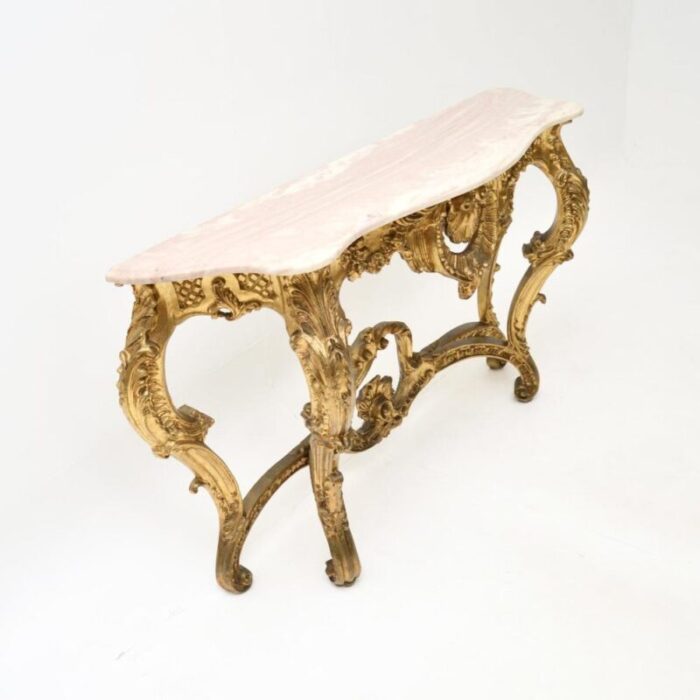 vintage french giltwood console table with marble top 1930 6366