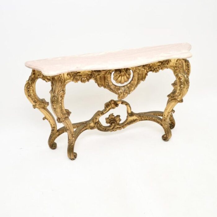 vintage french giltwood console table with marble top 1930 6656