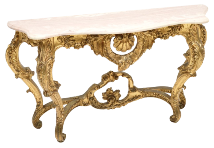 vintage french giltwood console table with marble top 1930 7099