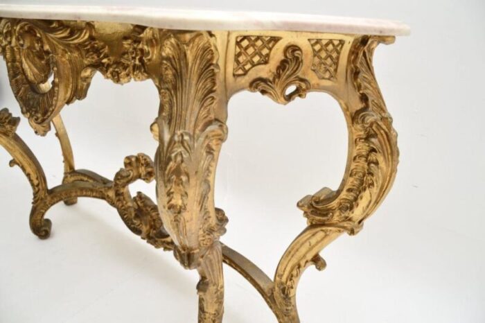 vintage french giltwood console table with marble top 1930 7553