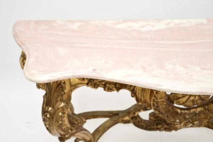 vintage french giltwood console table with marble top 1930 8480