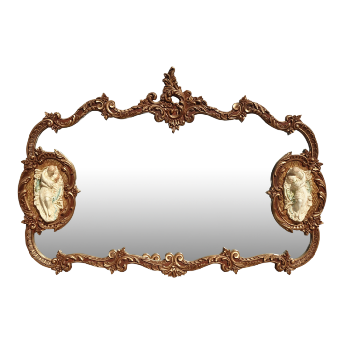 vintage french rococo louis xv gold wall mantle mirror bisque figural lovers 0591