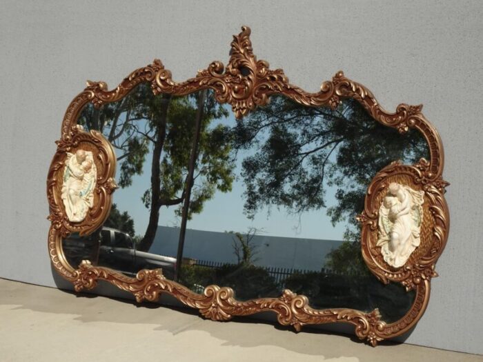 vintage french rococo louis xv gold wall mantle mirror bisque figural lovers 1954