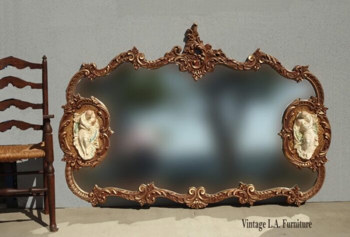 vintage french rococo louis xv gold wall mantle mirror bisque figural lovers 4747