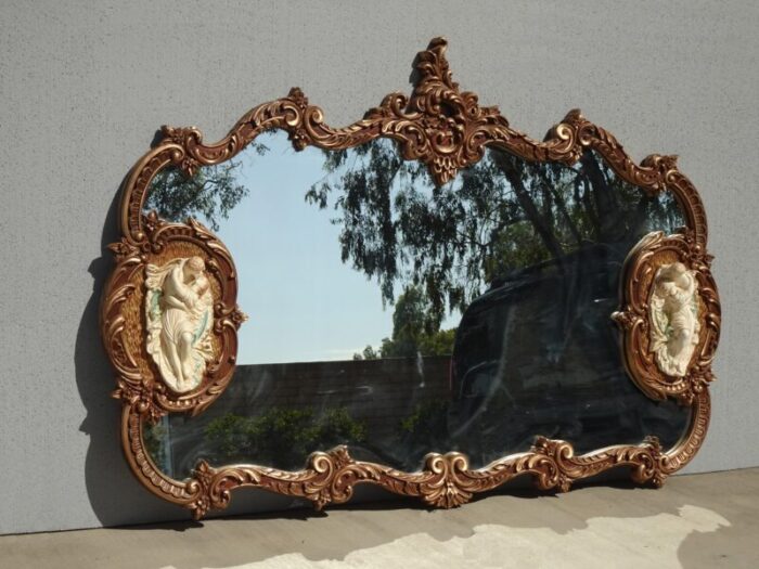 vintage french rococo louis xv gold wall mantle mirror bisque figural lovers 8991