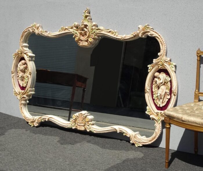 vintage french rococo louis xv white wall mantle mirror bisque figural lovers 3568