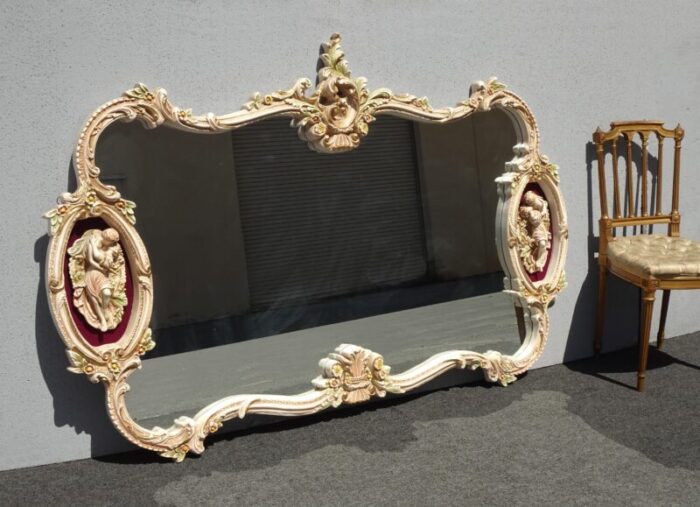 vintage french rococo louis xv white wall mantle mirror bisque figural lovers 4885