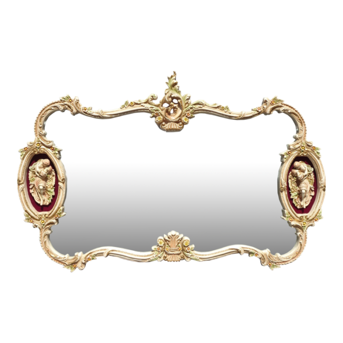 vintage french rococo louis xv white wall mantle mirror bisque figural lovers 5502