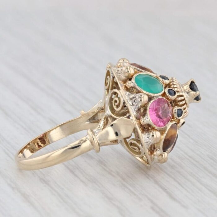 vintage gemstone cocktail ring 14k yellow gold size 675 sapphire spinel garnet 3902