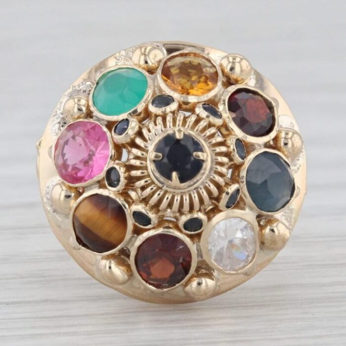 vintage gemstone cocktail ring 14k yellow gold size 675 sapphire spinel garnet 6516