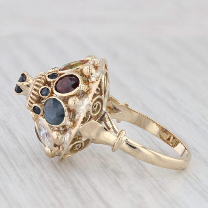 vintage gemstone cocktail ring 14k yellow gold size 675 sapphire spinel garnet 8706