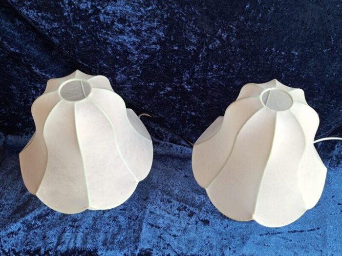 vintage german bedside lamps with white ceramic base and cream vinyl covered shade by glan 1970s set of 2 1703