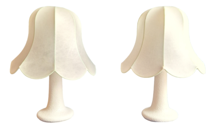 vintage german bedside lamps with white ceramic base and cream vinyl covered shade by glan 1970s set of 2 4982