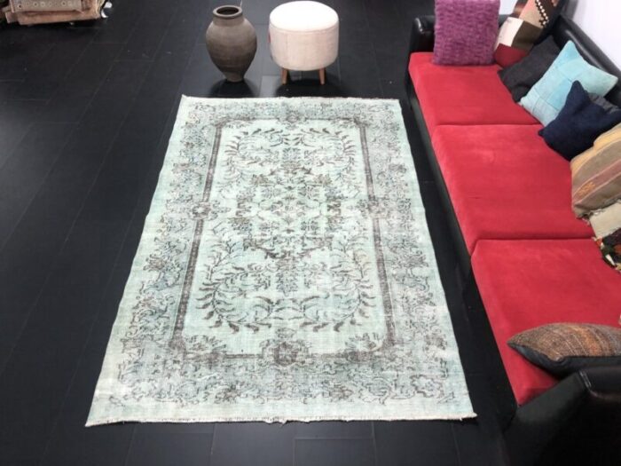 vintage hand woven faded aqua rug 1