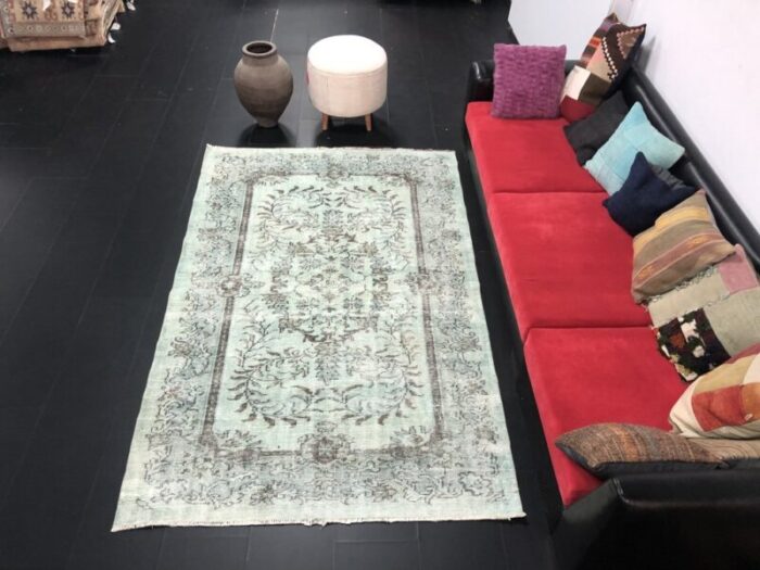 vintage hand woven faded aqua rug 2