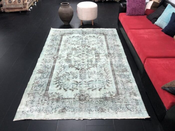 vintage hand woven faded aqua rug 3