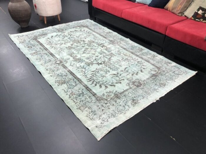 vintage hand woven faded aqua rug 4