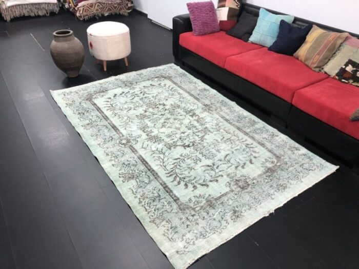 vintage hand woven faded aqua rug 5