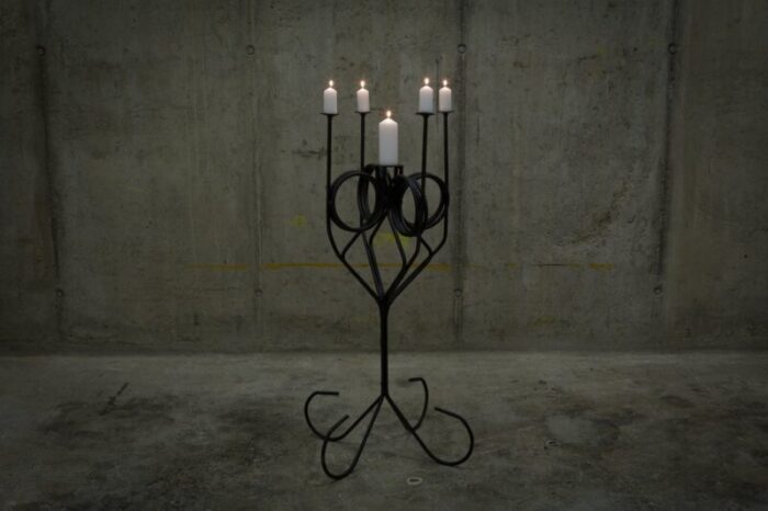 vintage iron floor candleholder for 5 candles 10