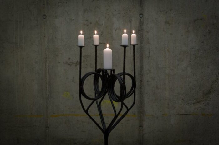 vintage iron floor candleholder for 5 candles 11