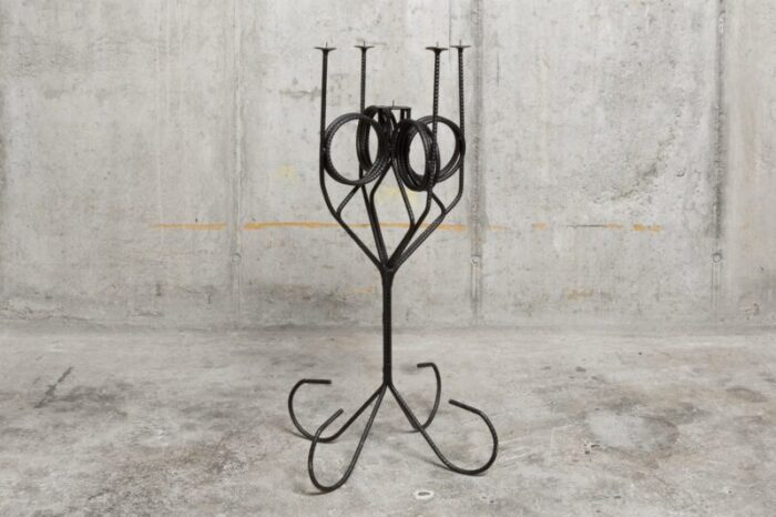 vintage iron floor candleholder for 5 candles 2