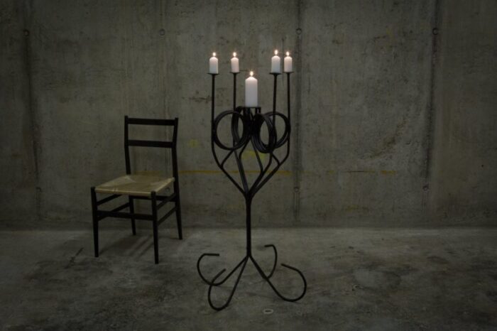 vintage iron floor candleholder for 5 candles 3