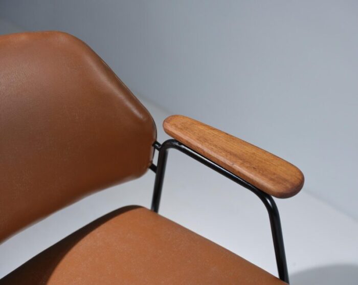 vintage italian office chair in faux leather and black iron 1960s 7007