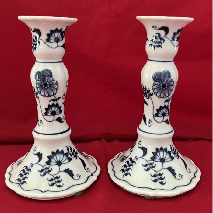 vintage japan blue danube ceramic candlesticks set of 2 0013