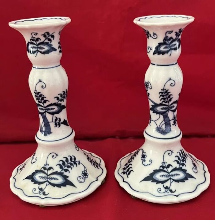 vintage japan blue danube ceramic candlesticks set of 2 4314