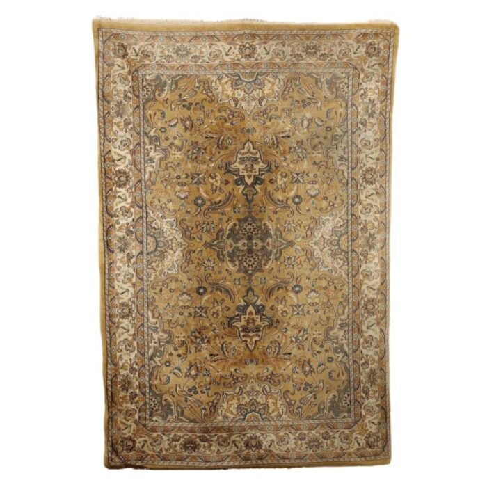 vintage kashmir rug in cotton wool 1