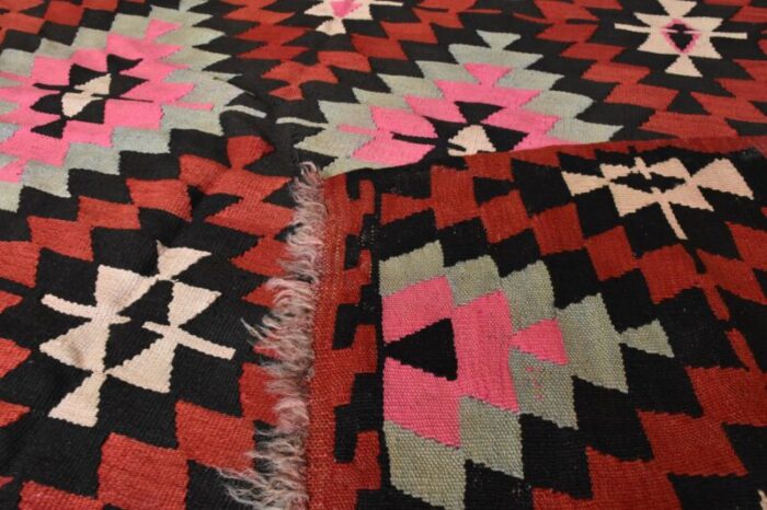 vintage kilim geomtric anatolian rug in red and yellow 1950 10