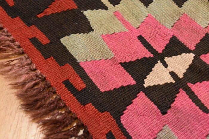 vintage kilim geomtric anatolian rug in red and yellow 1950 13