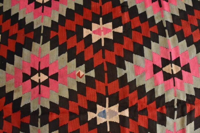 vintage kilim geomtric anatolian rug in red and yellow 1950 14