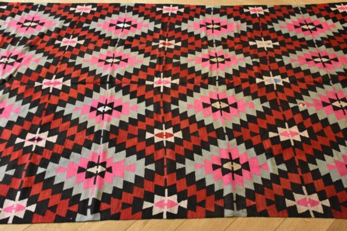 vintage kilim geomtric anatolian rug in red and yellow 1950 3