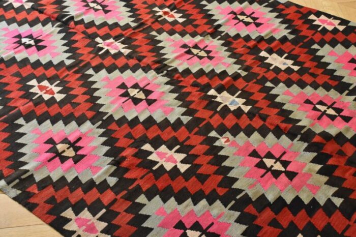 vintage kilim geomtric anatolian rug in red and yellow 1950 4