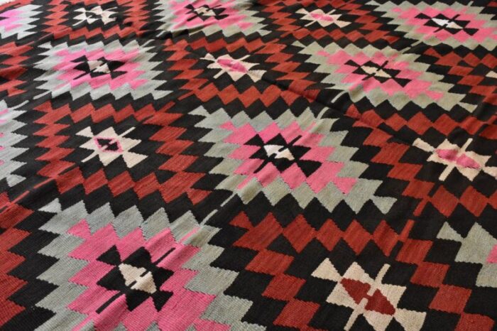 vintage kilim geomtric anatolian rug in red and yellow 1950 5