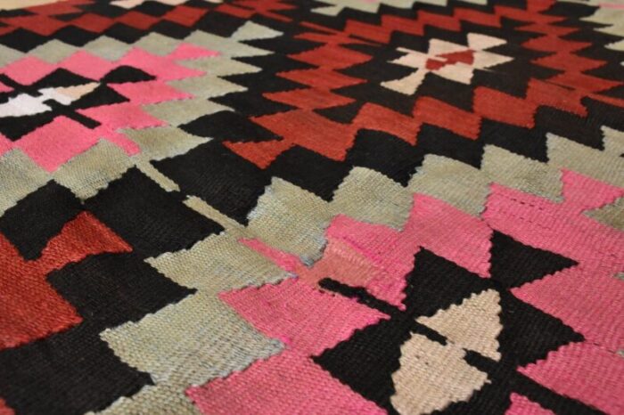 vintage kilim geomtric anatolian rug in red and yellow 1950 6